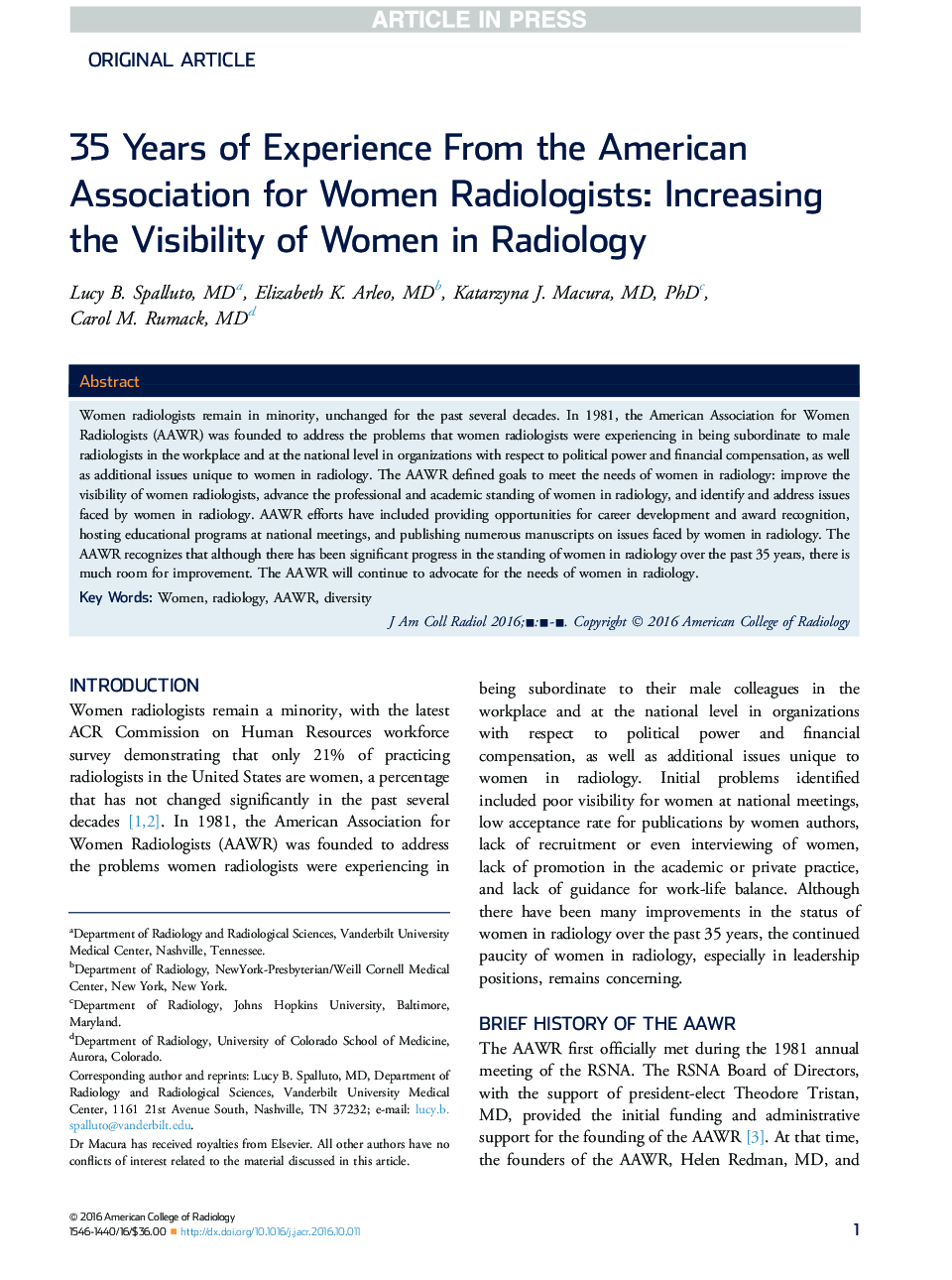 35 سال تجربه از انجمن آمریکایی زنان رادیولوژیست: افزایش دید زنان در رادیولوژی 
