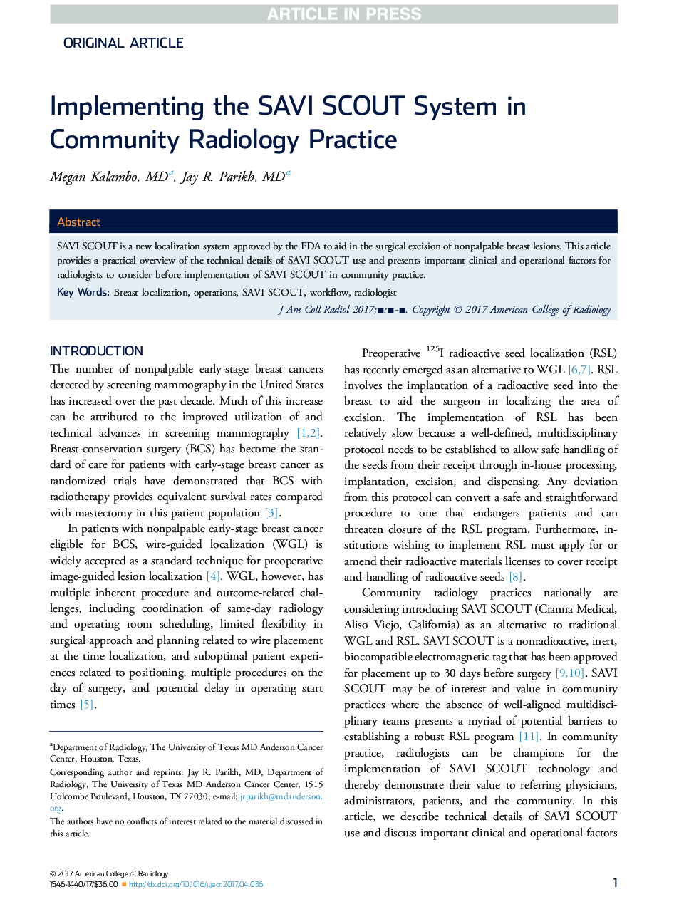 Implementing the SAVI SCOUT System in Community Radiology Practice
