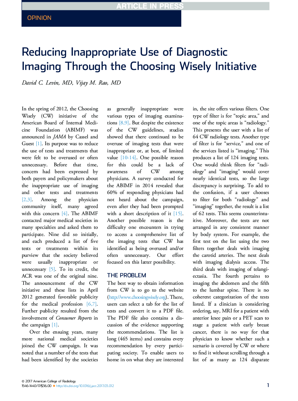 کاهش استفاده نامناسب از تصویربرداری تشخیصی از طریق انتخاب عاقلانه 