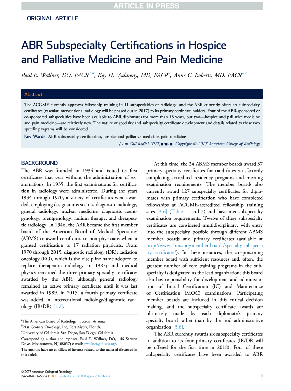 ABR Subspecialty Certifications in Hospice and Palliative Medicine and Pain Medicine