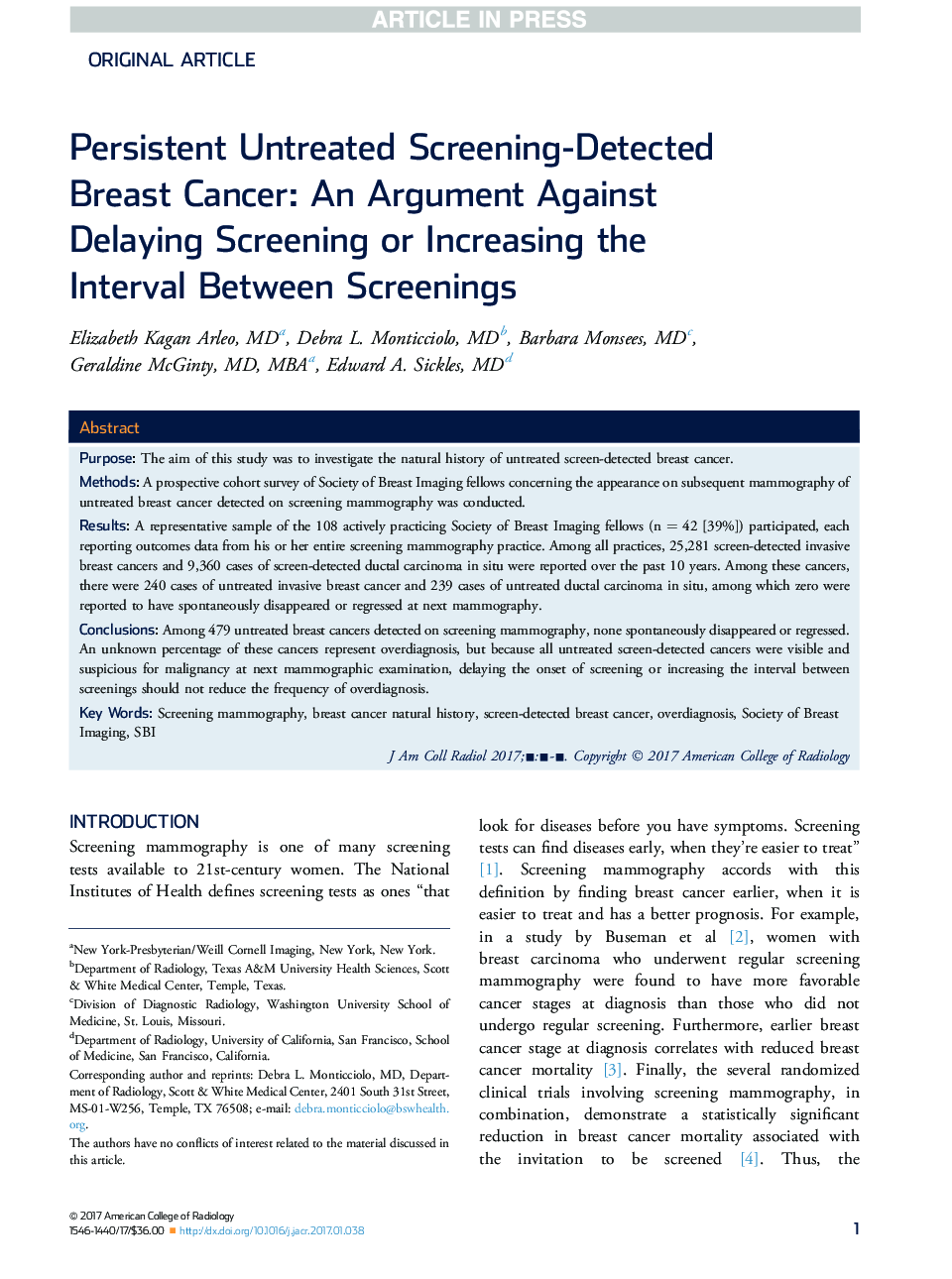 سرطان پستان تشخیص داده شده با غربالگری پایدار: یک بحث در برابر بازپرداخت عقب ماندگی یا افزایش فاصله بین بازدیدها 