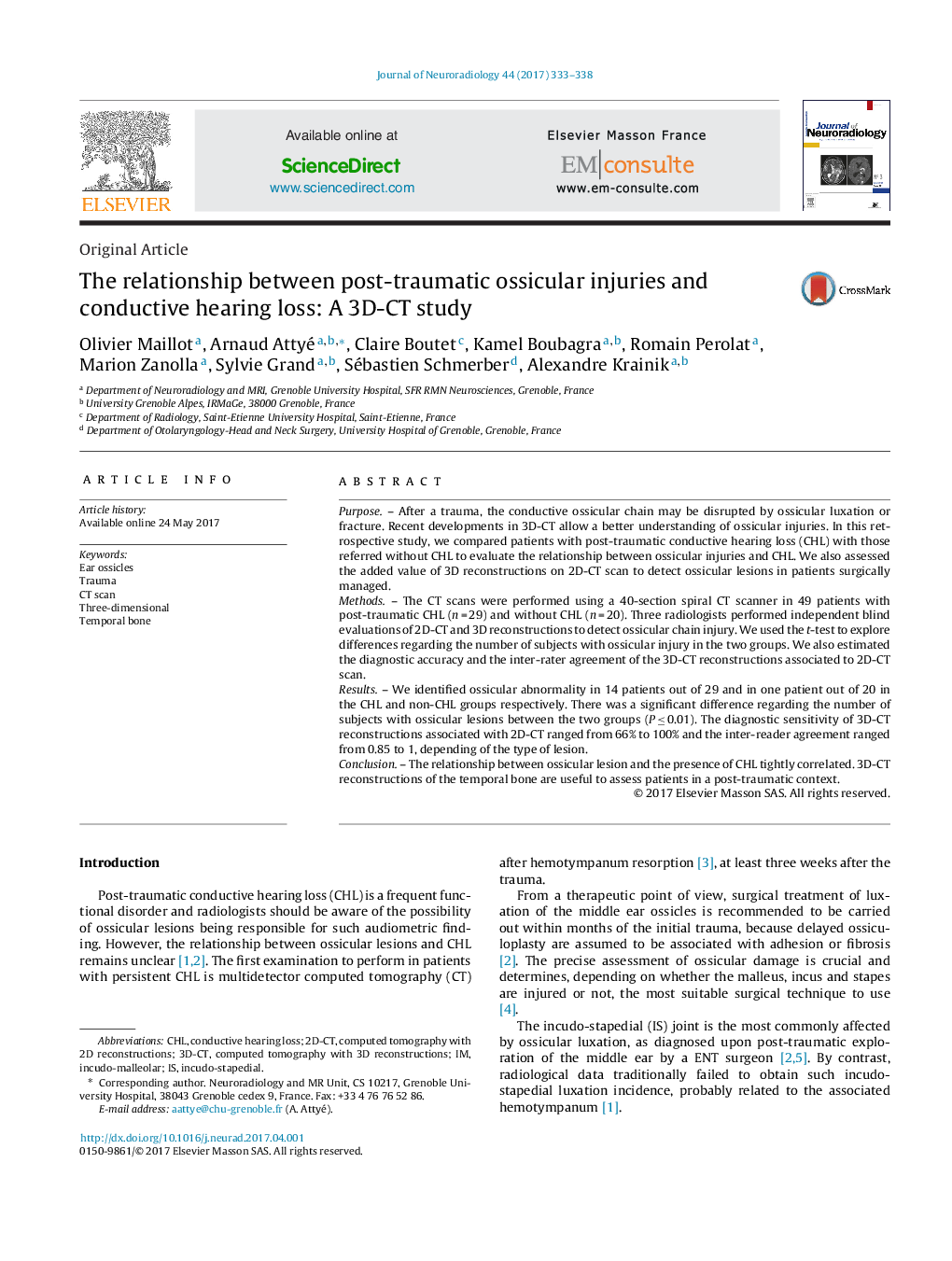 Original ArticleThe relationship between post-traumatic ossicular injuries and conductive hearing loss: A 3D-CT study