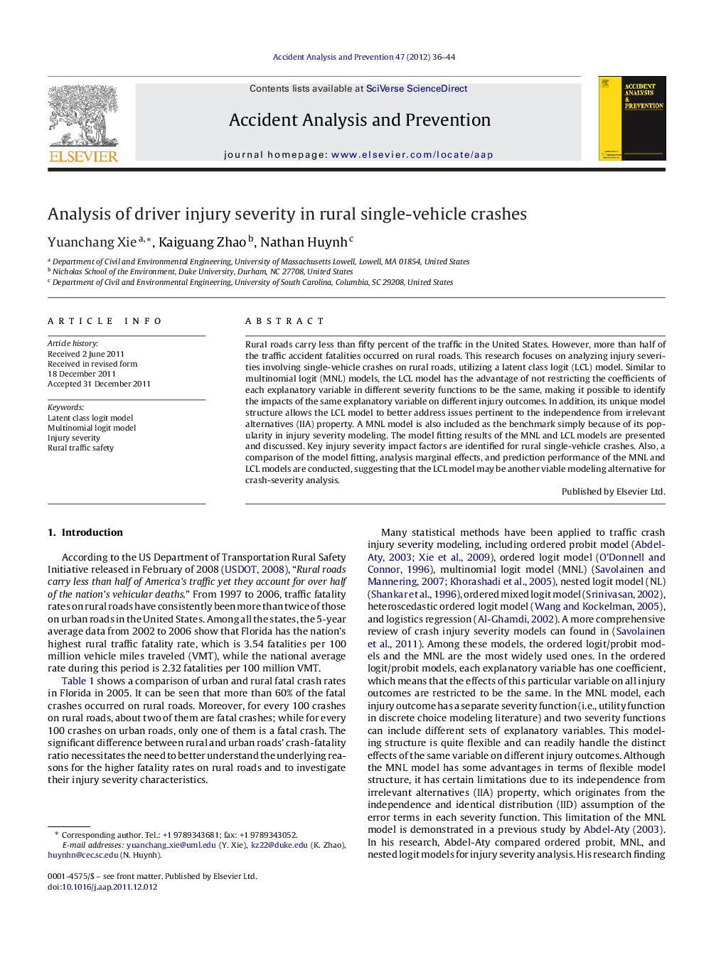 Analysis of driver injury severity in rural single-vehicle crashes