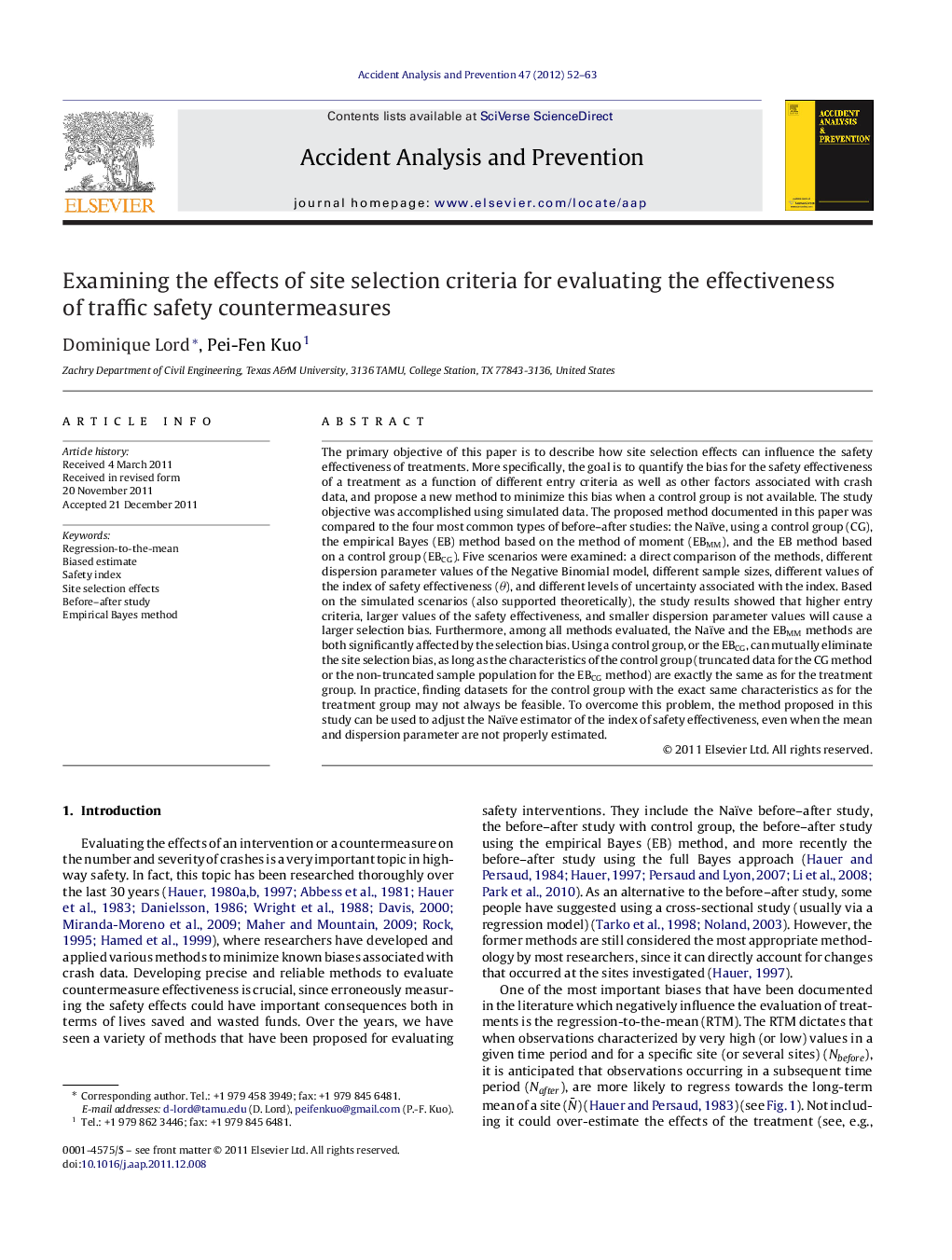 Examining the effects of site selection criteria for evaluating the effectiveness of traffic safety countermeasures