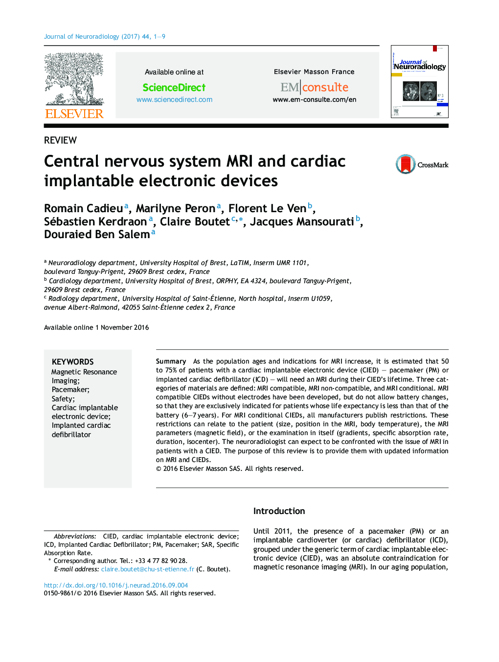 ReviewCentral nervous system MRI and cardiac implantable electronic devices