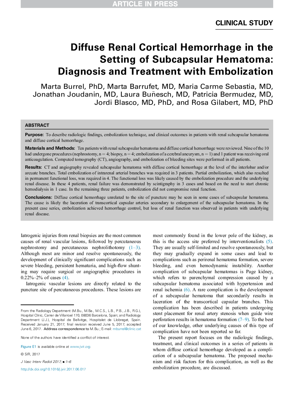 Diffuse Renal Cortical Hemorrhage in the Setting of Subcapsular Hematoma: Diagnosis and Treatment with Embolization