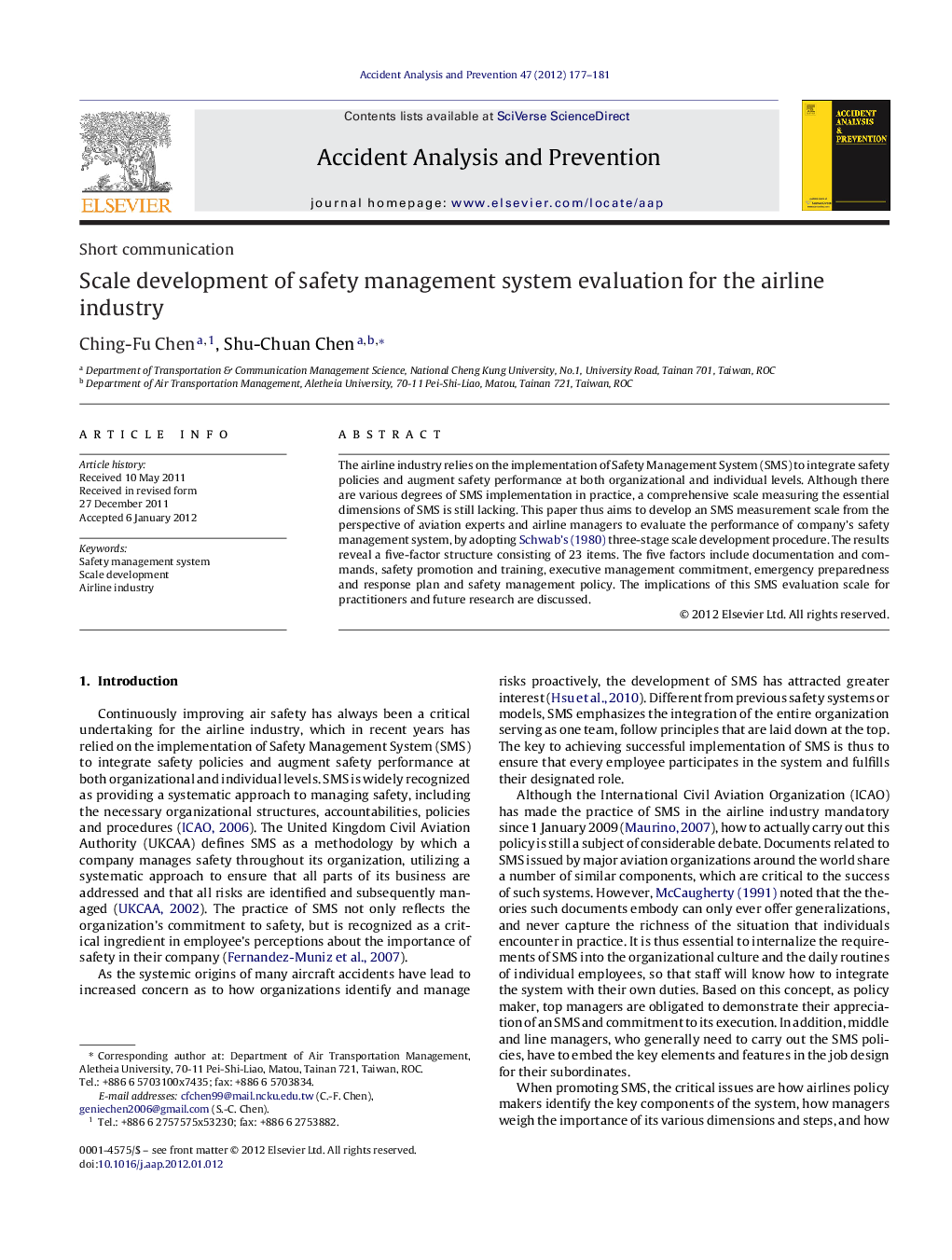 Scale development of safety management system evaluation for the airline industry