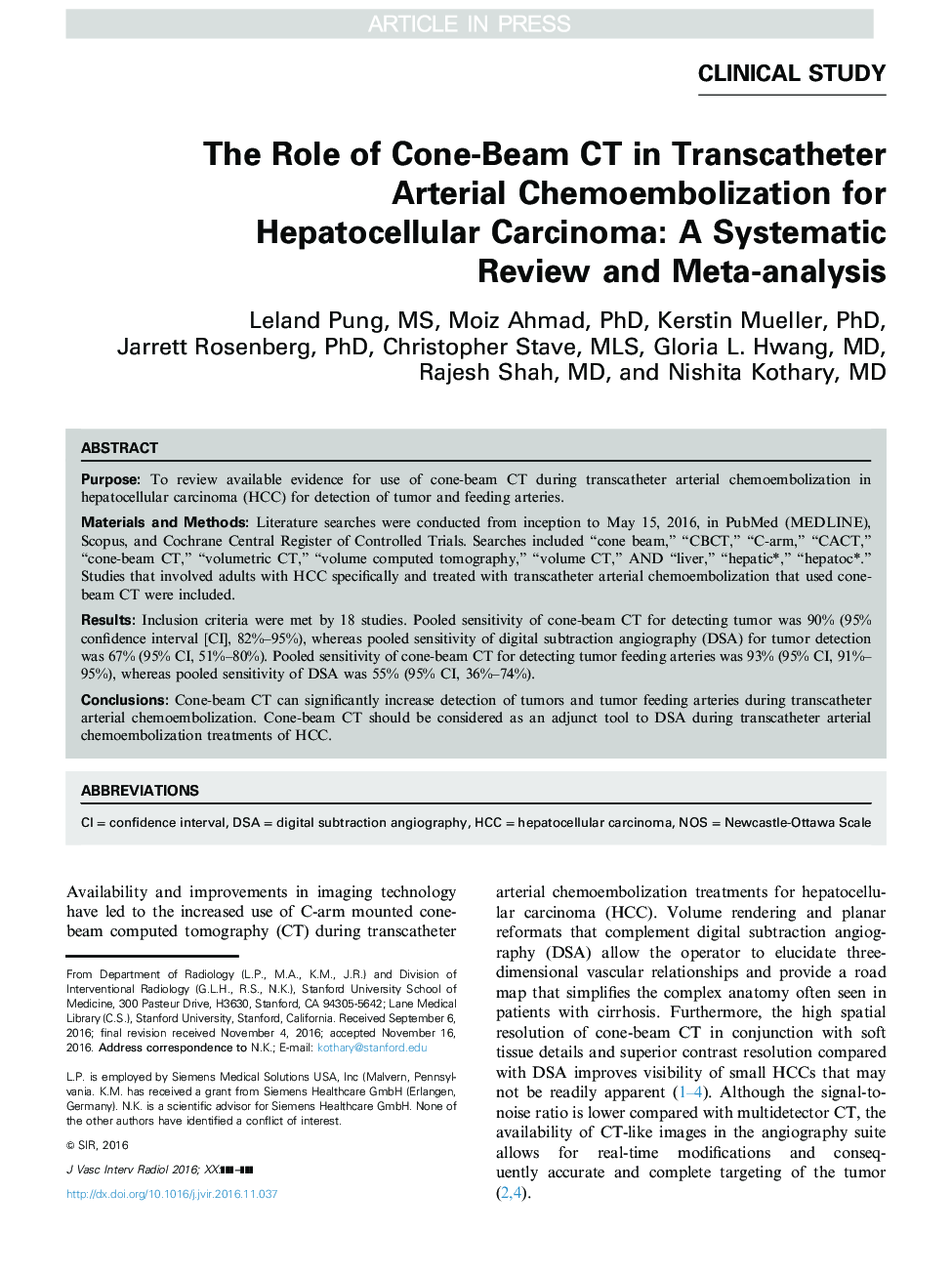 The Role of Cone-Beam CT in Transcatheter Arterial Chemoembolization for Hepatocellular Carcinoma: A Systematic Review and Meta-analysis