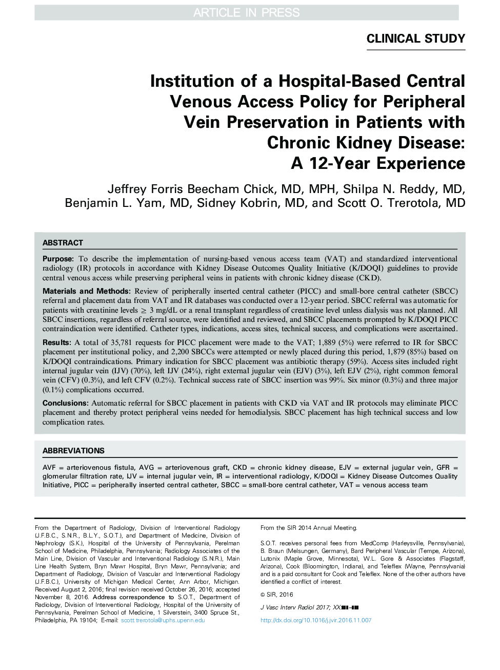 Institution of a Hospital-Based Central Venous Access Policy for Peripheral Vein Preservation in Patients with Chronic Kidney Disease: A 12-Year Experience