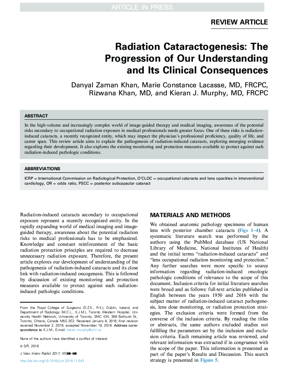 Radiation Cataractogenesis: The Progression of Our Understanding and Its Clinical Consequences