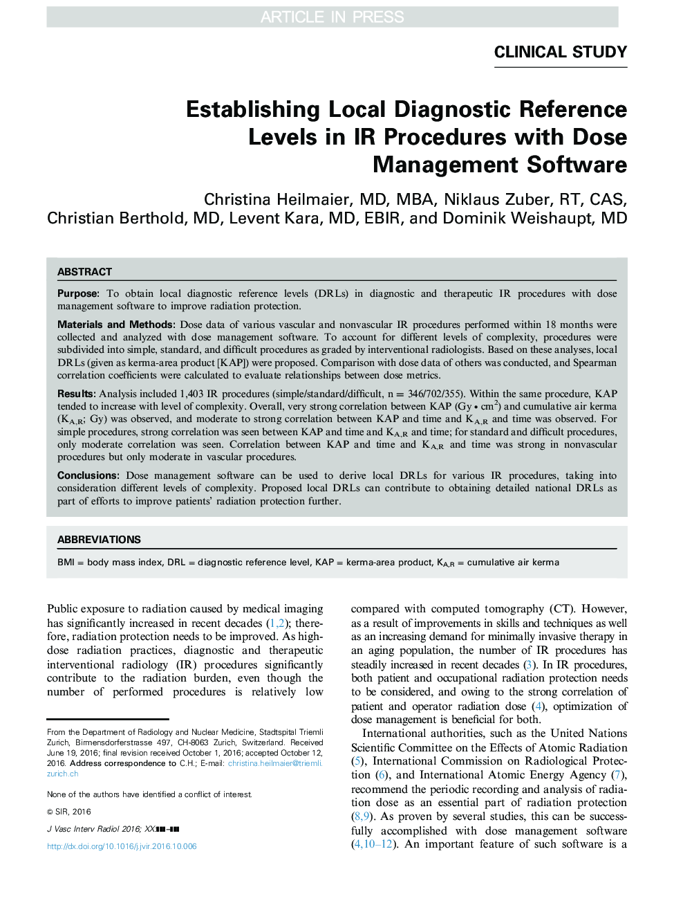 Establishing Local Diagnostic Reference Levels in IR Procedures with Dose Management Software