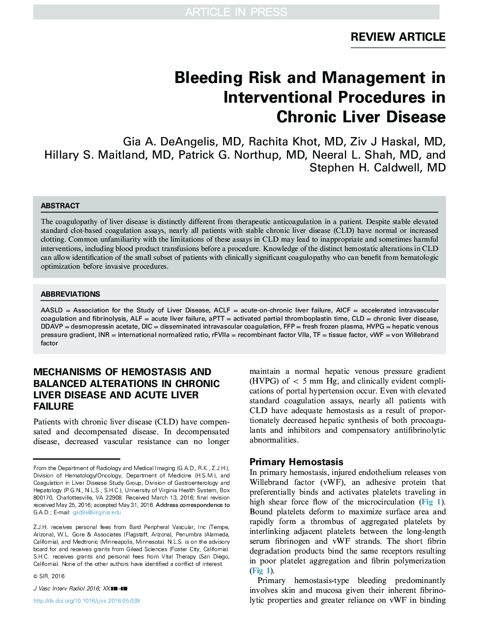 Bleeding Risk and Management in Interventional Procedures in Chronic Liver Disease