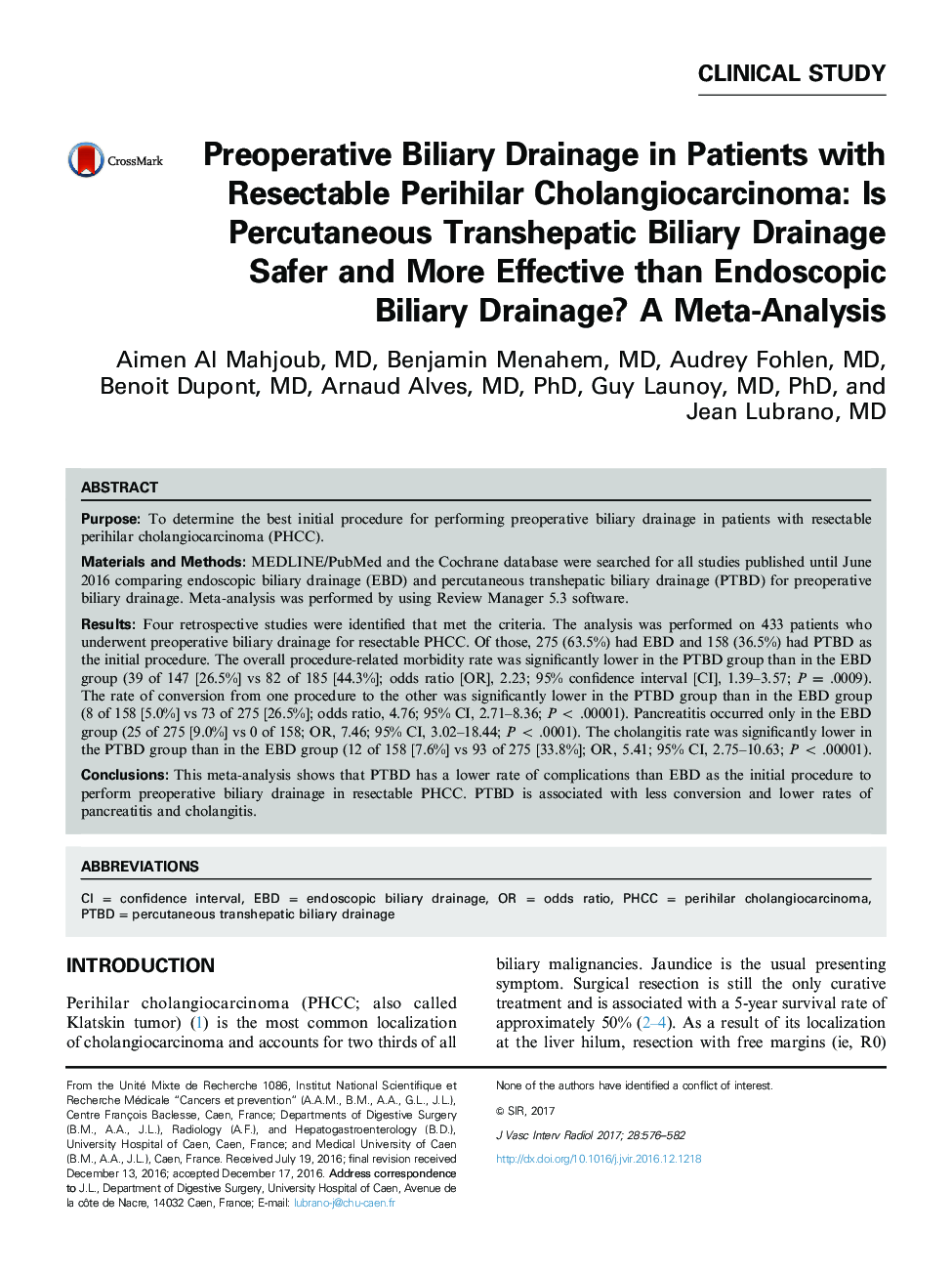 Preoperative Biliary Drainage in Patients with Resectable Perihilar Cholangiocarcinoma: Is Percutaneous Transhepatic Biliary Drainage Safer and More Effective than Endoscopic Biliary Drainage? A Meta-Analysis