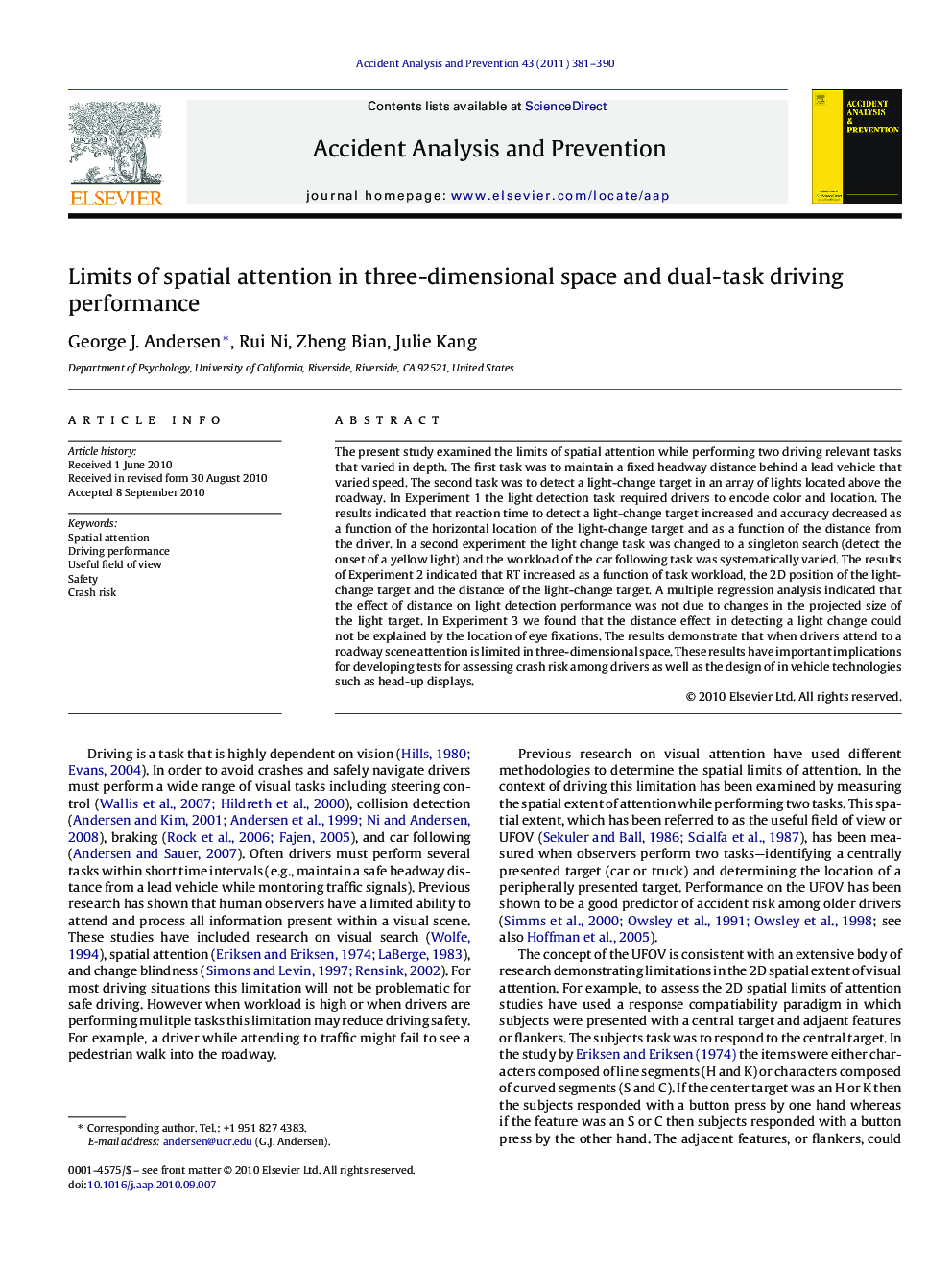 Limits of spatial attention in three-dimensional space and dual-task driving performance