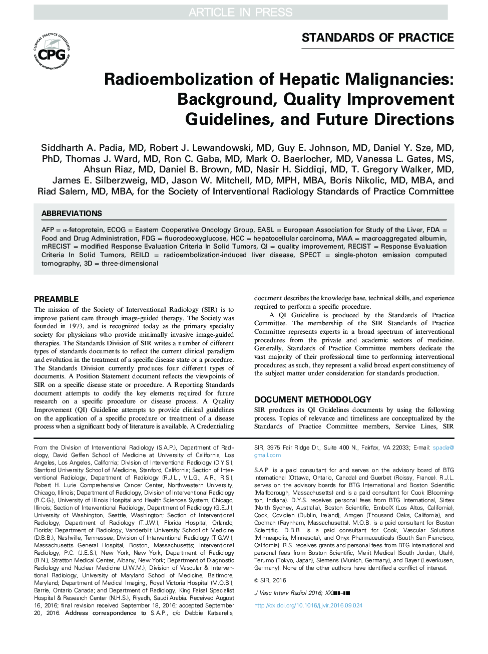 Radioembolization of Hepatic Malignancies: Background, Quality Improvement Guidelines, and Future Directions