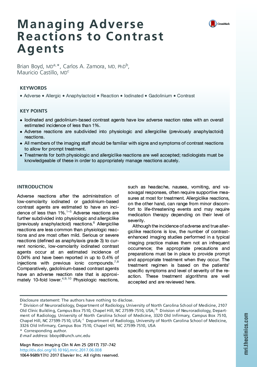 Managing Adverse Reactions to Contrast Agents