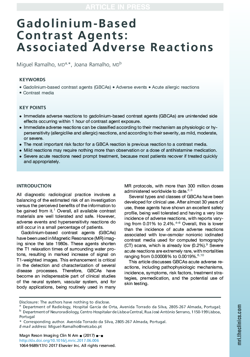 Gadolinium-Based Contrast Agents