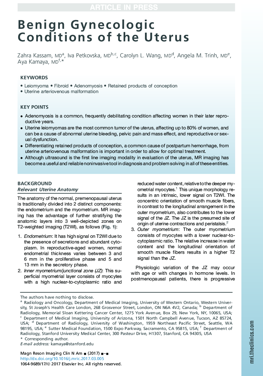 Benign Gynecologic Conditions of the Uterus