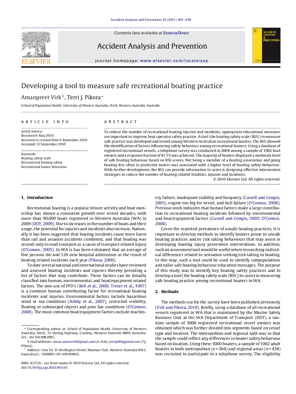 Developing a tool to measure safe recreational boating practice