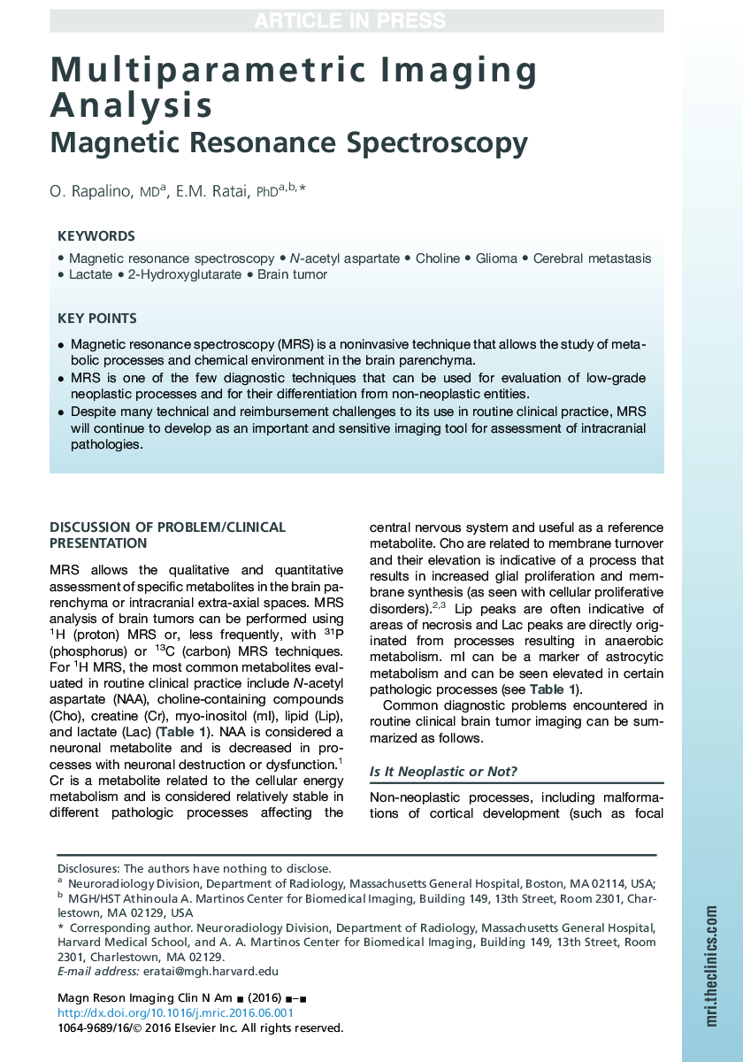 Multiparametric Imaging Analysis