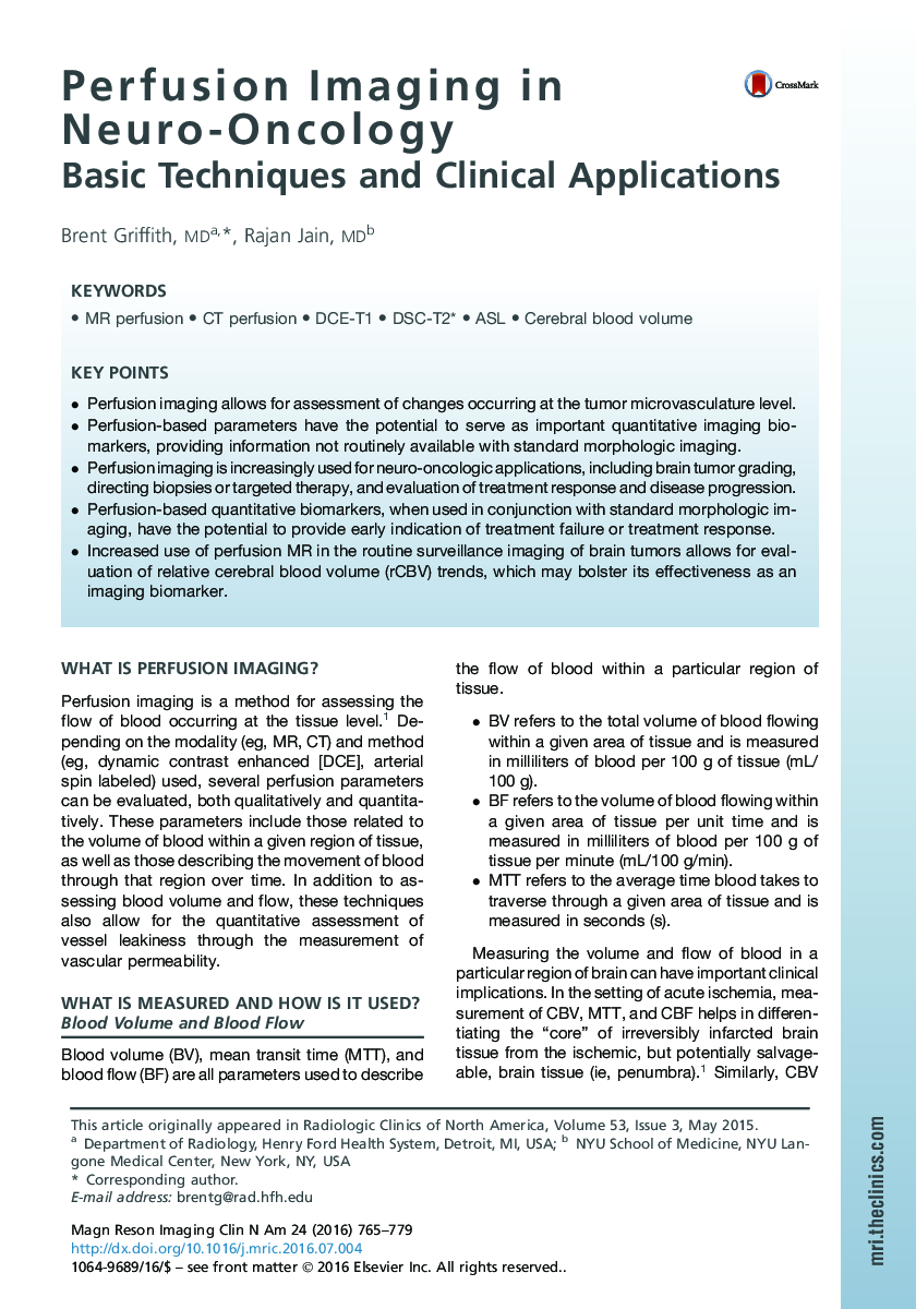 Perfusion Imaging in Neuro-Oncology