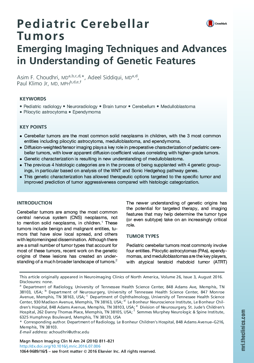 Pediatric Cerebellar Tumors