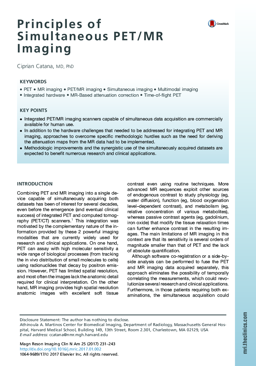 Principles of Simultaneous PET/MR Imaging