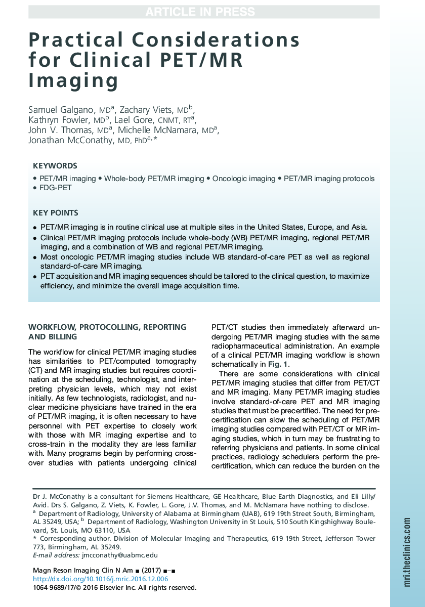 Practical Considerations for Clinical PET/MR Imaging