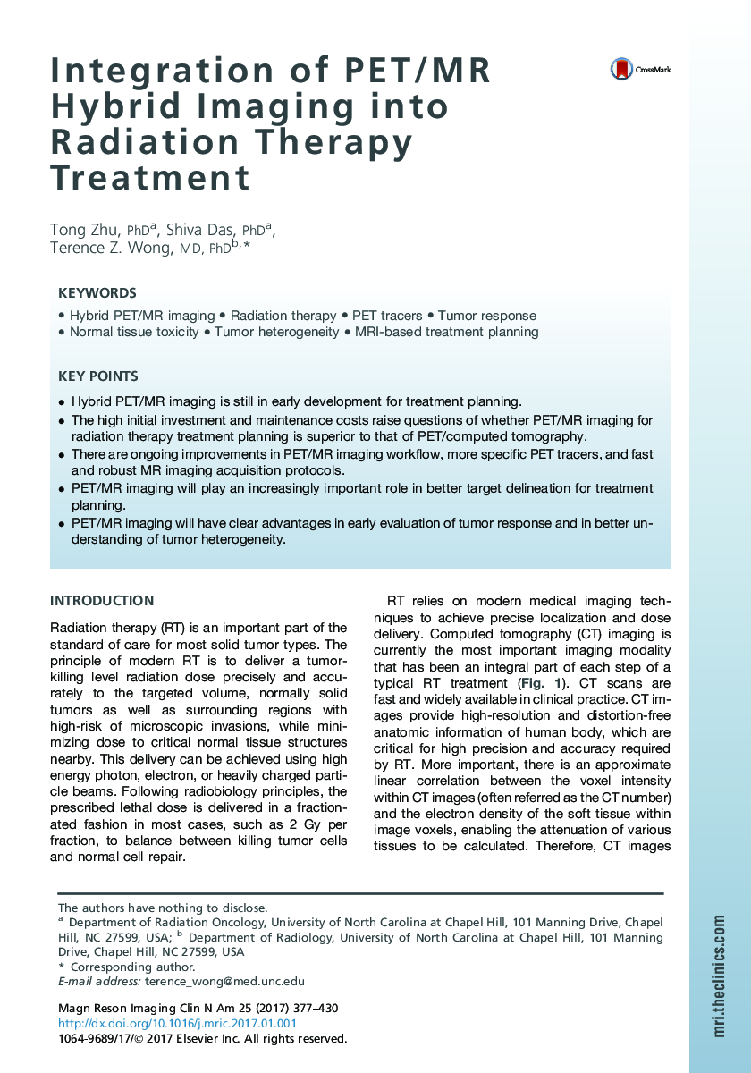 Integration of PET/MR Hybrid Imaging into Radiation Therapy Treatment