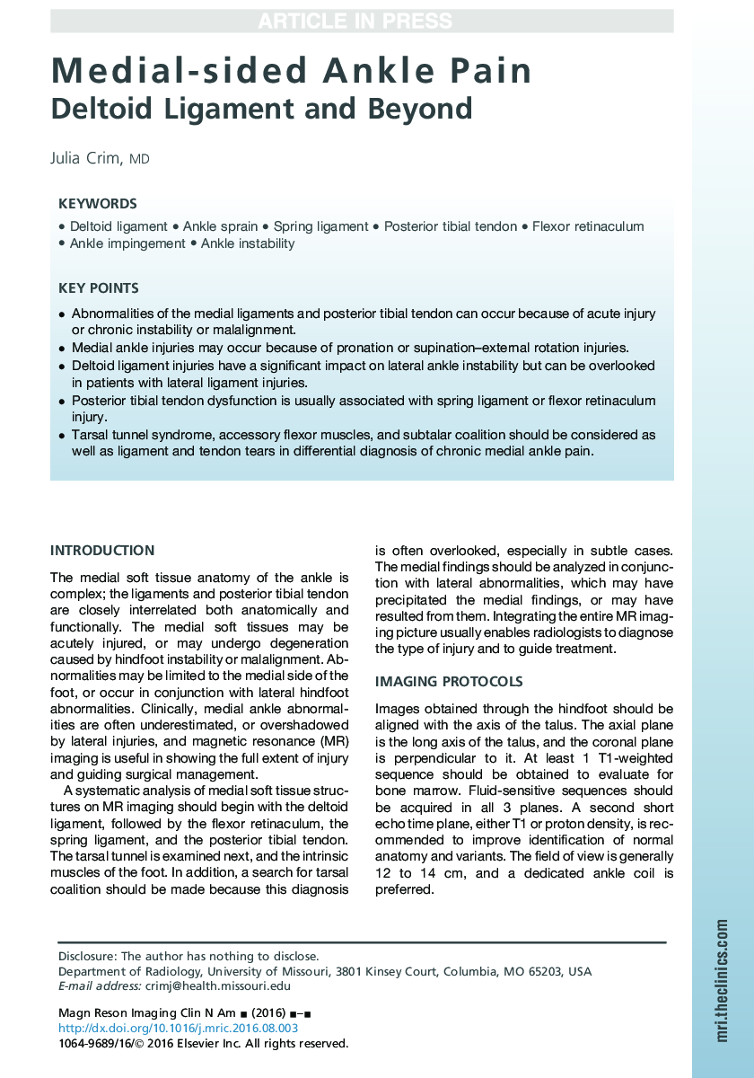 Medial-sided Ankle Pain