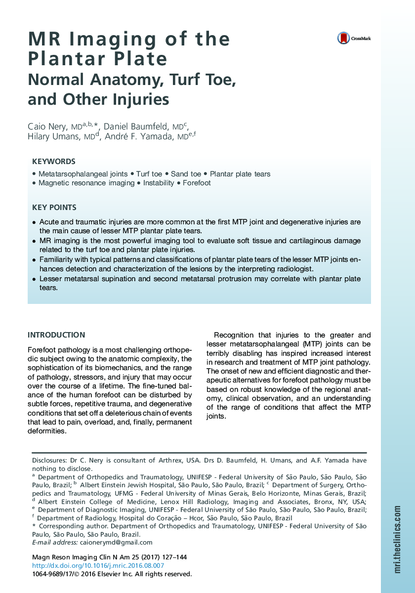 MR Imaging of the Plantar Plate