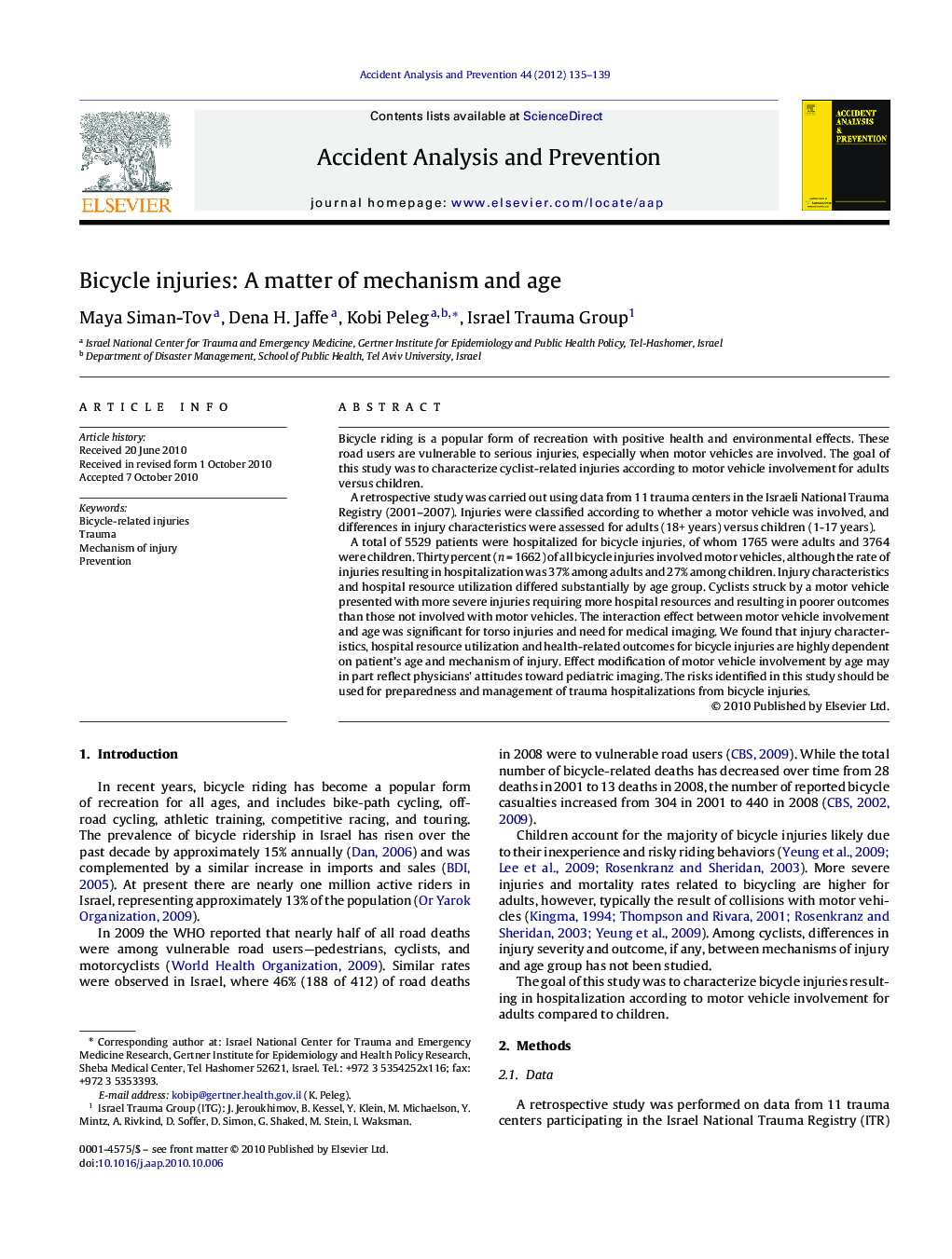 Bicycle injuries: A matter of mechanism and age