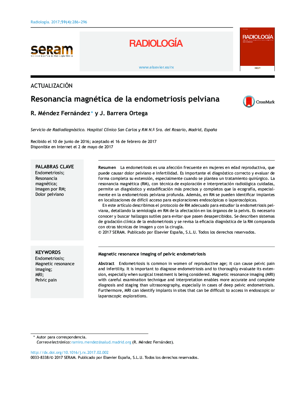 Resonancia magnética de la endometriosis pelviana