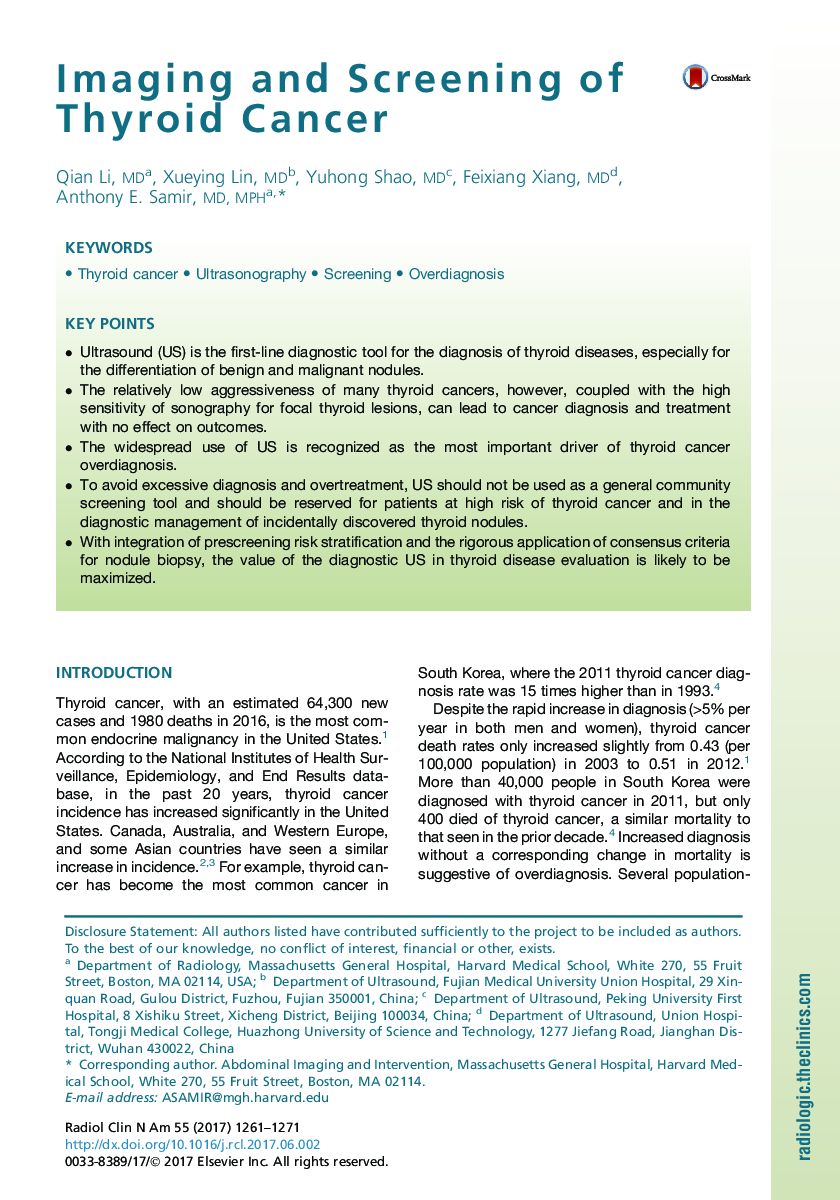 Imaging and Screening of Thyroid Cancer