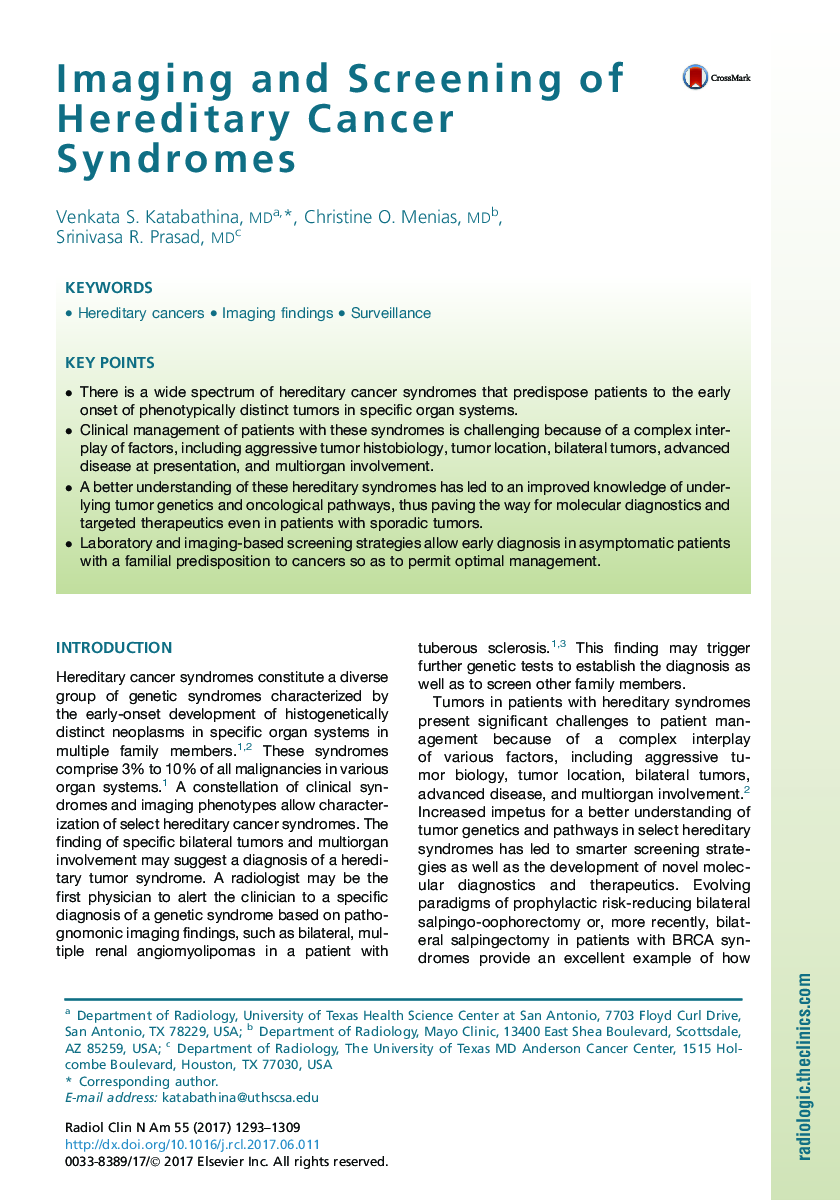 Imaging and Screening of Hereditary Cancer Syndromes