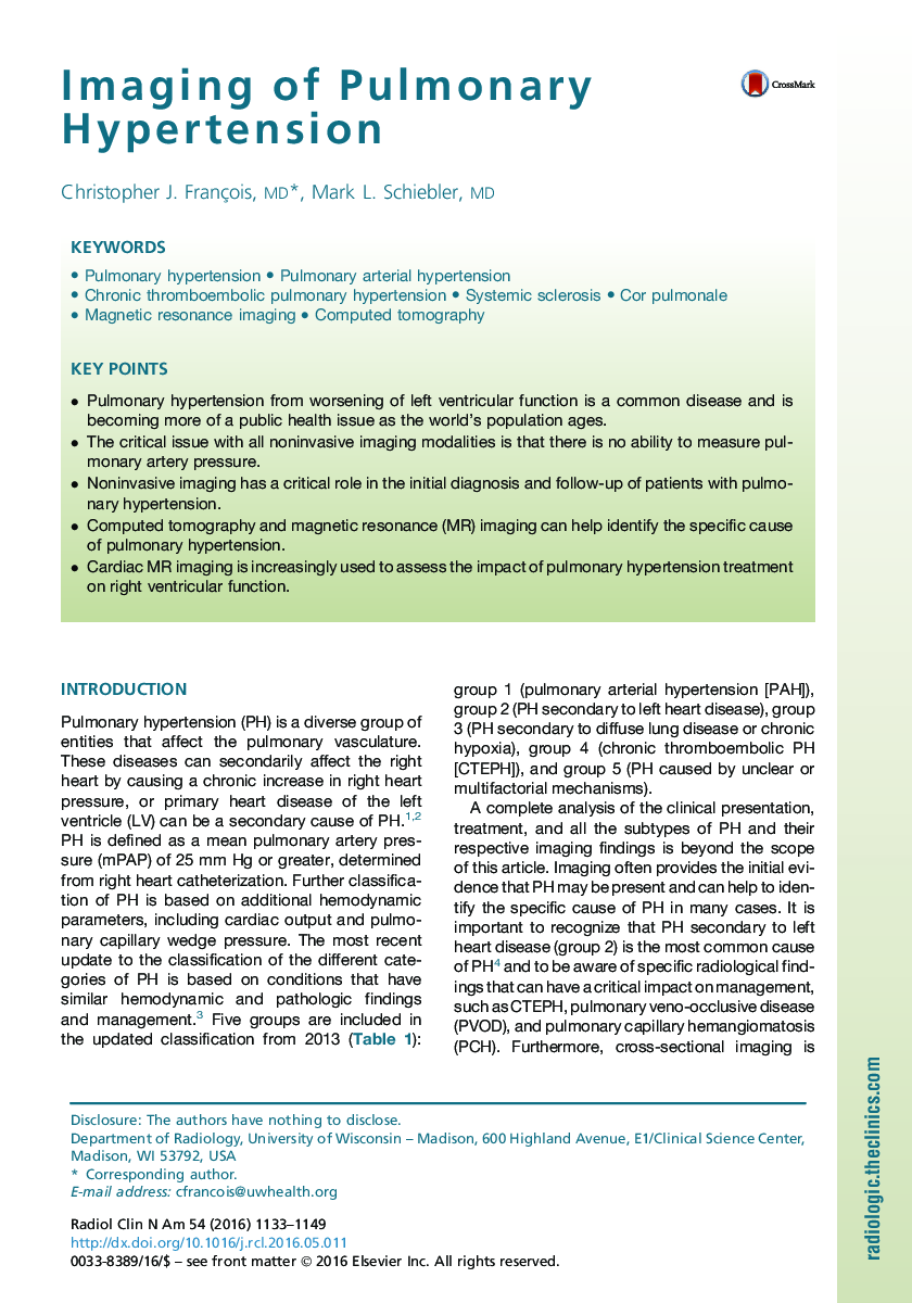 Imaging of Pulmonary Hypertension