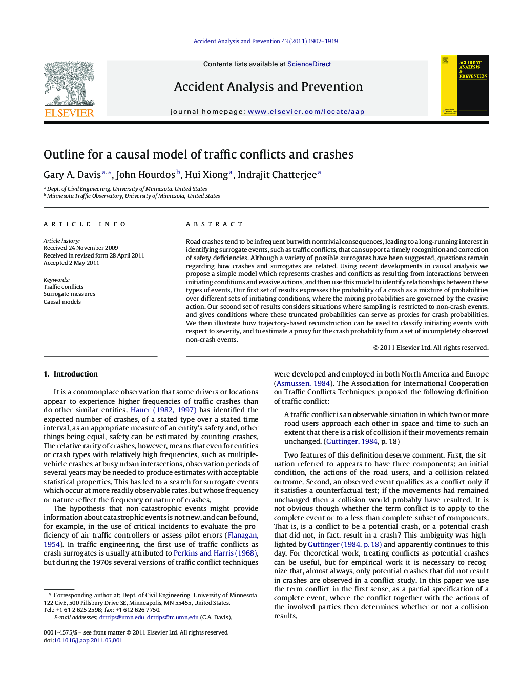 Outline for a causal model of traffic conflicts and crashes