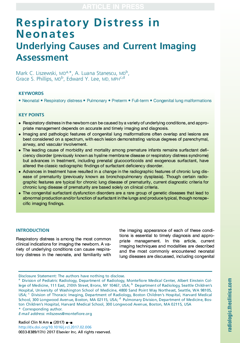 Respiratory Distress in Neonates