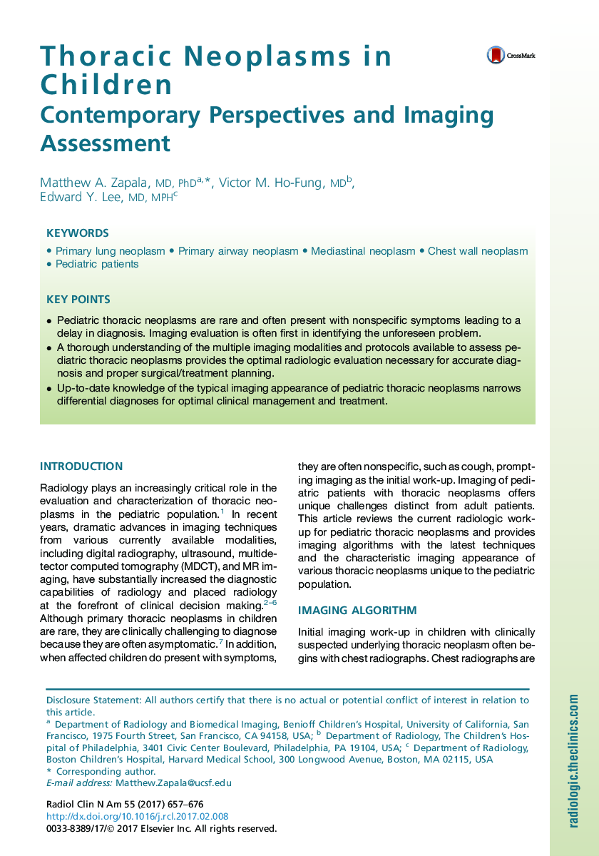 Thoracic Neoplasms in Children