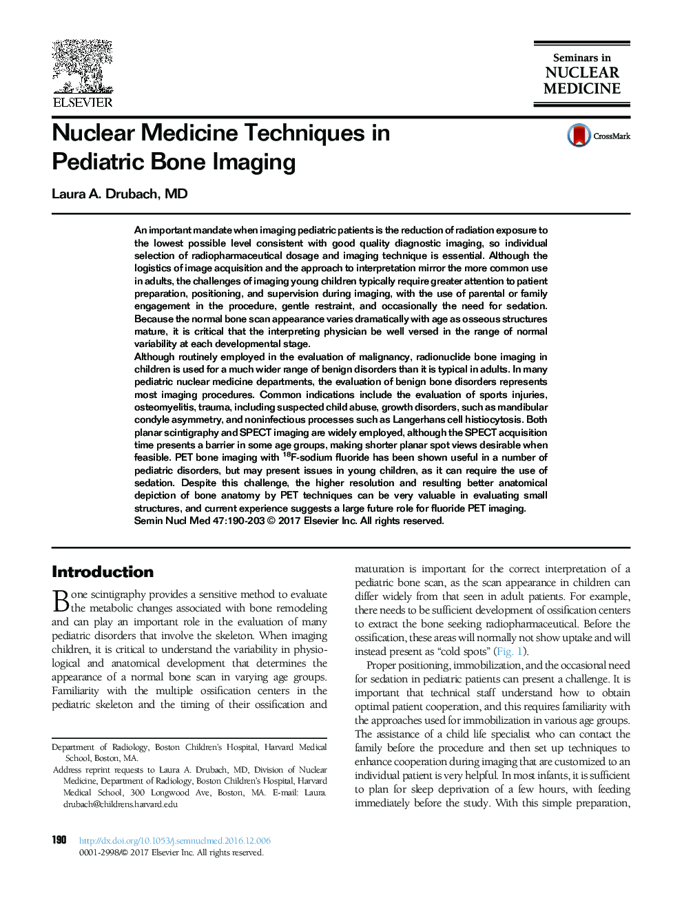 Nuclear Medicine Techniques in Pediatric Bone Imaging