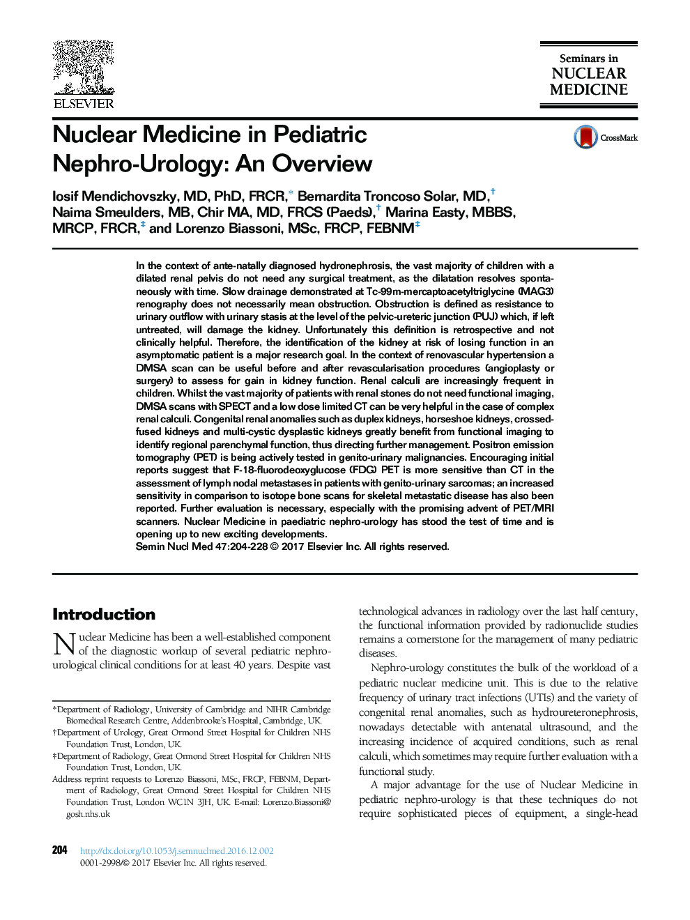 Nuclear Medicine in Pediatric Nephro-Urology: An Overview