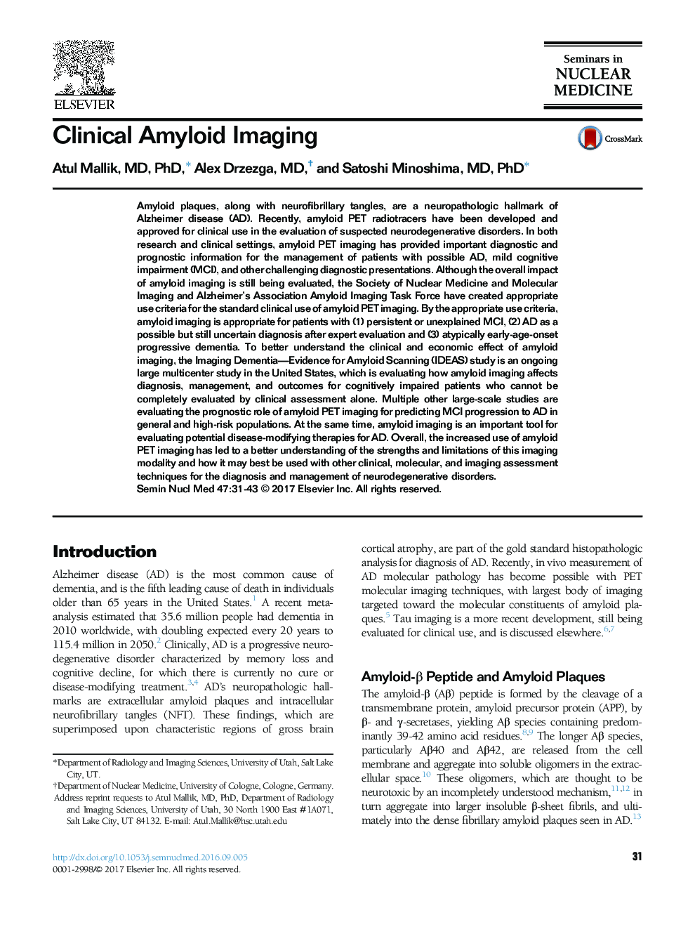 Clinical Amyloid Imaging