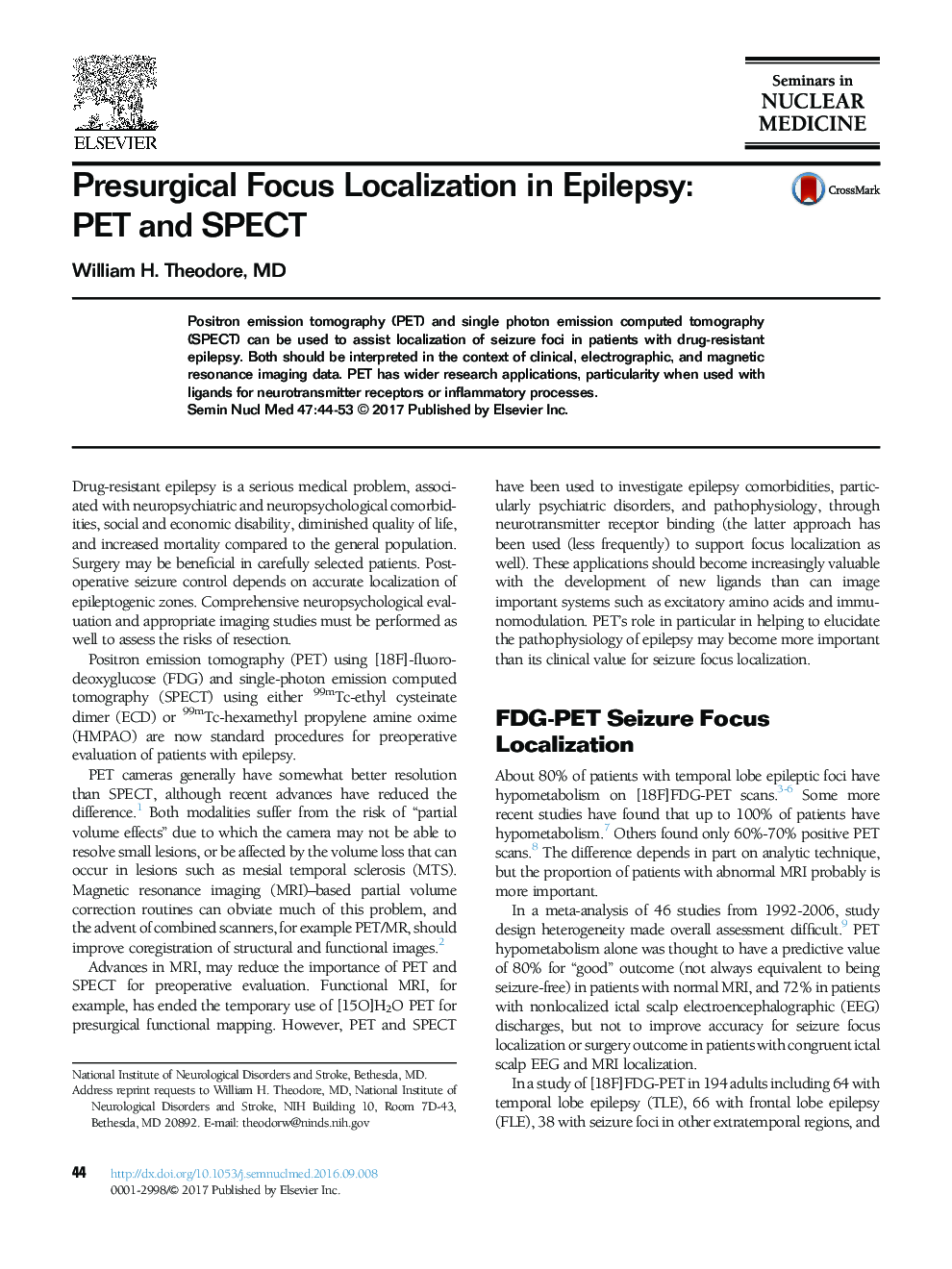 Presurgical Focus Localization in Epilepsy: PET and SPECT