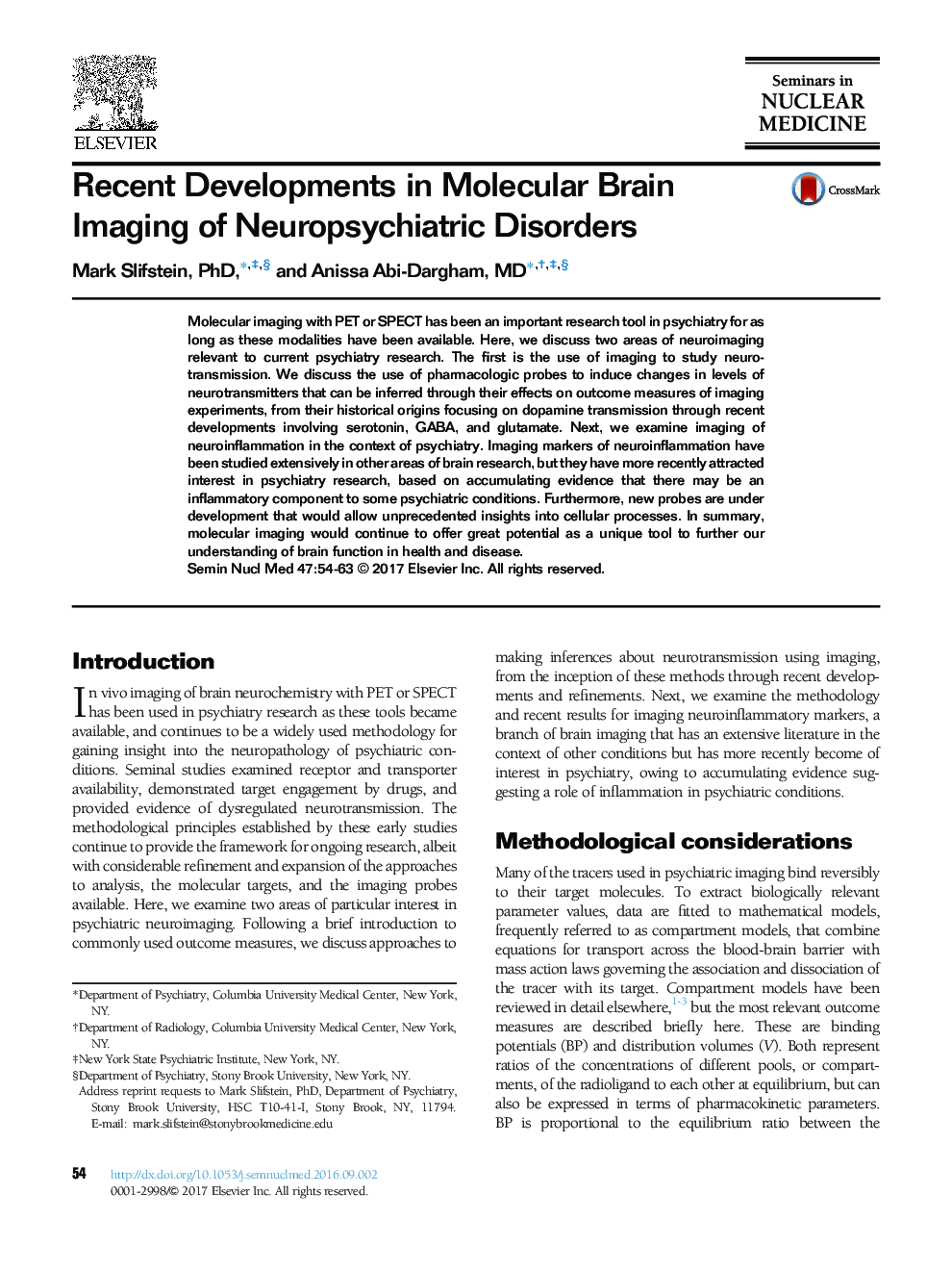 Recent Developments in Molecular Brain Imaging of Neuropsychiatric Disorders