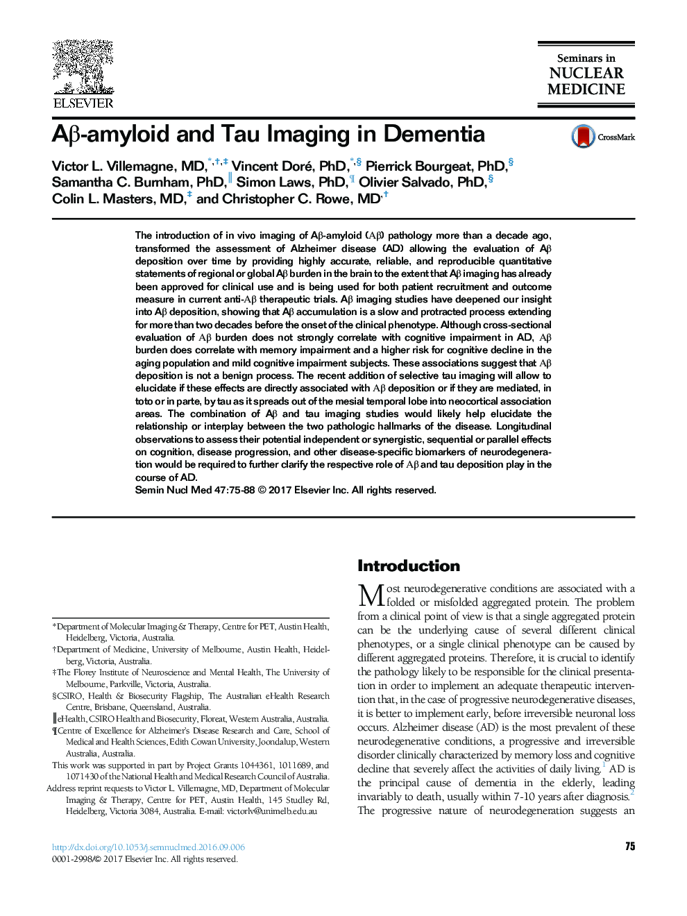 AÎ²-amyloid and Tau Imaging in Dementia