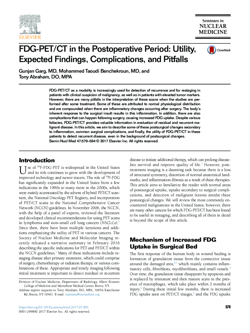 FDG-PET/CT in the Postoperative Period: Utility, Expected Findings, Complications, and Pitfalls