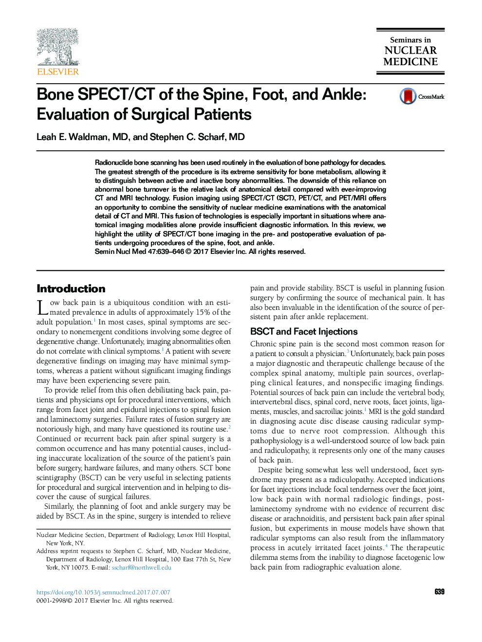 Bone SPECT/CT of the Spine, Foot, and Ankle: Evaluation of Surgical Patients