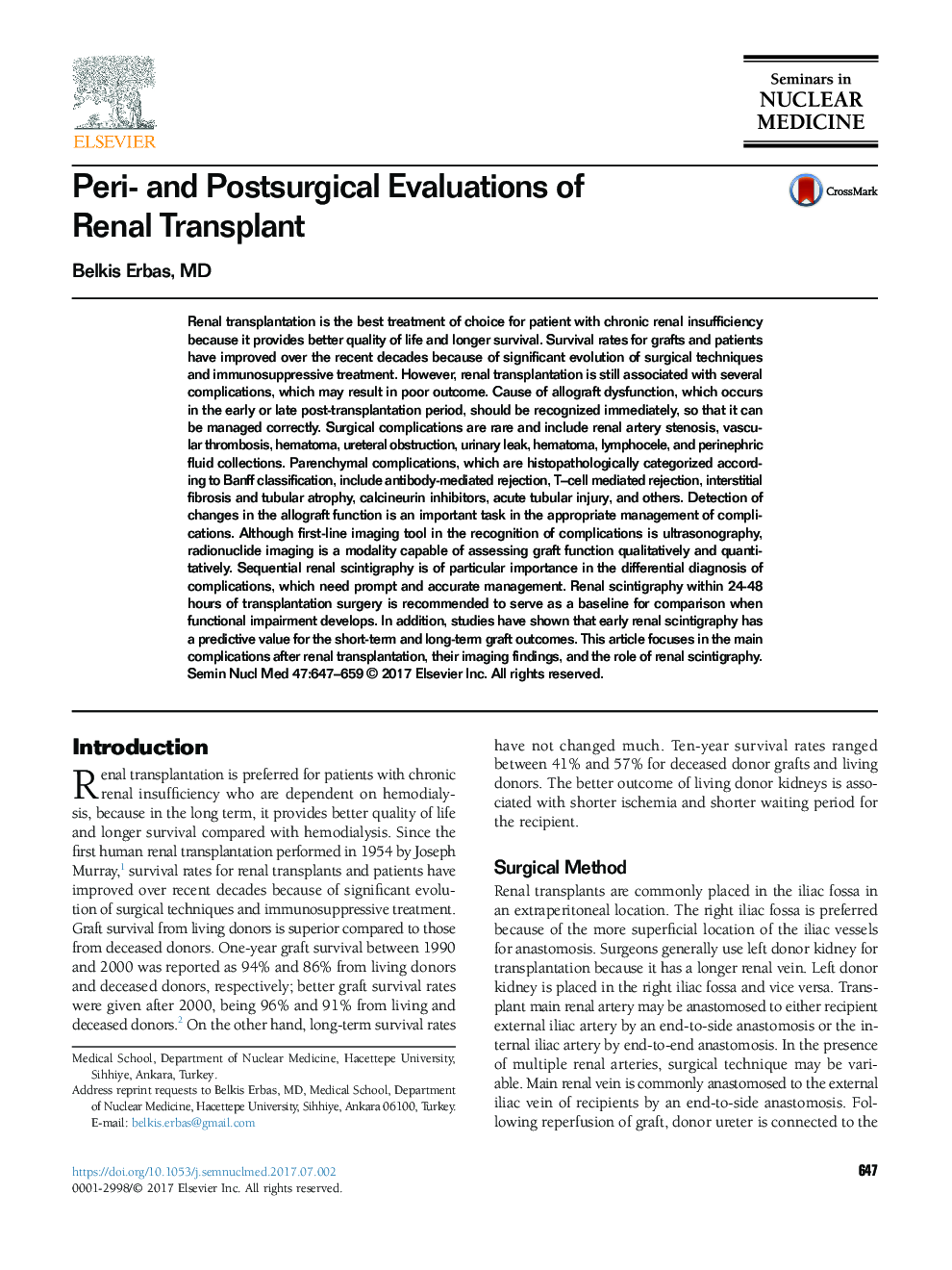 Peri- and Postsurgical Evaluations of Renal Transplant