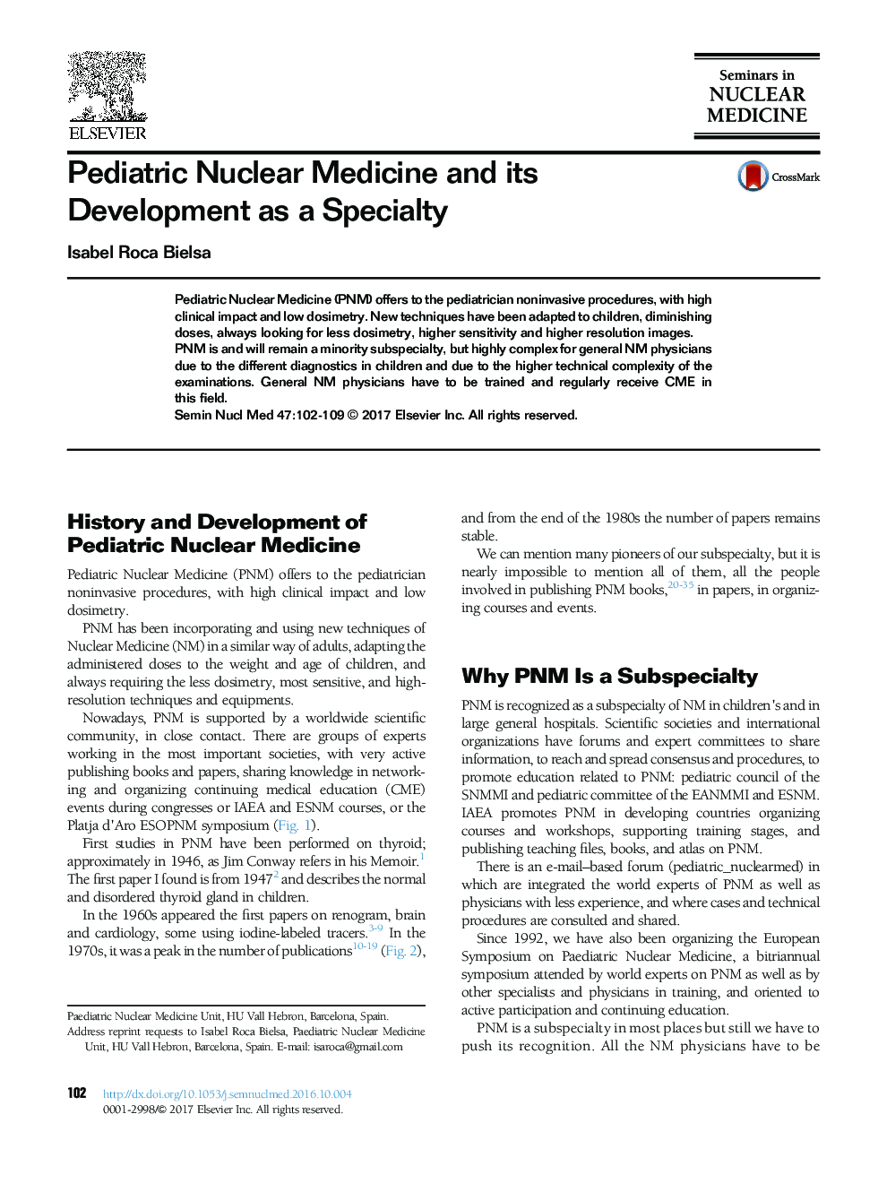 Pediatric Nuclear Medicine and its Development as a Specialty