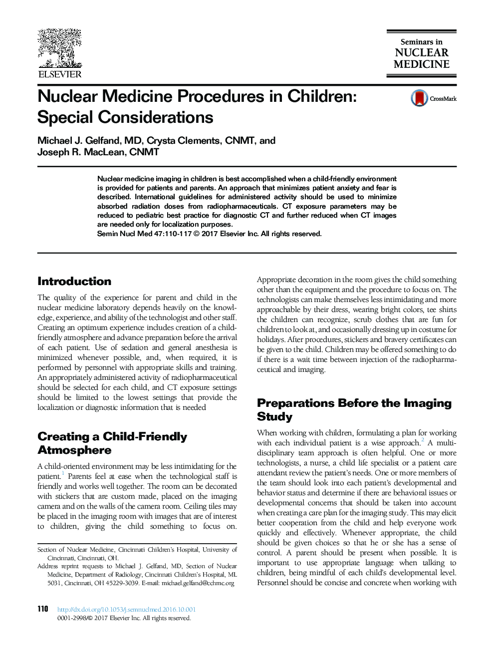 Nuclear Medicine Procedures in Children: Special Considerations